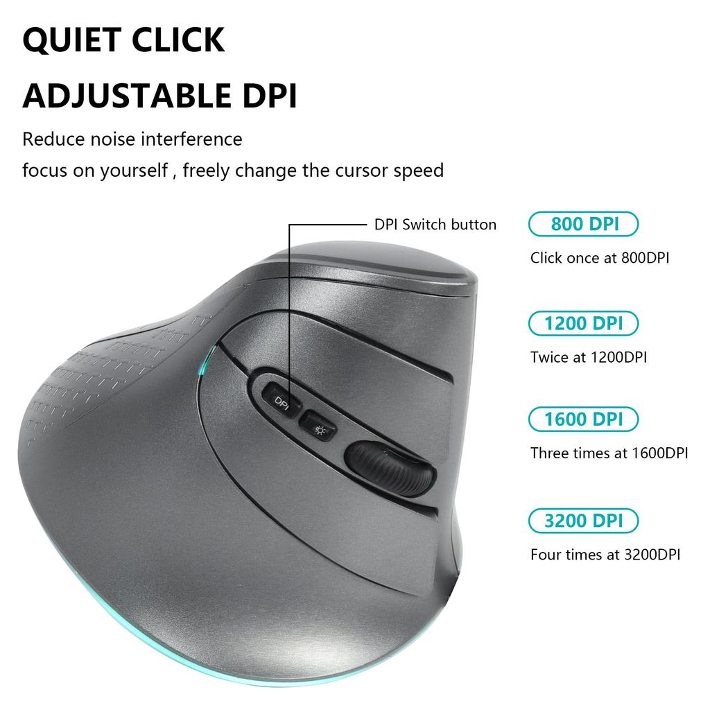 USB Wireless Bluetooth Rechargeable Vertical 7 Vertical Compatible with iOS 13 and and Microsoft Gray 2.4GHz 5.1 Mouse, Quiet, Buttons, Ergonomic,