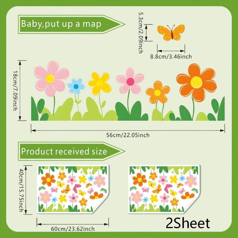 Colorful Flowers Butterflies Window Stickers Static Cling PVC Waterproof Floral Decal For Home Bedroom Bathroom Glass Decoration