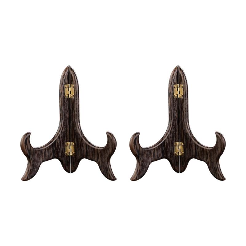 Pack of 2 Sturdy Wooden Tea Holder Racks for Exhibiting Tea Cakes Plate Display Bracket Desktop Dish Holder