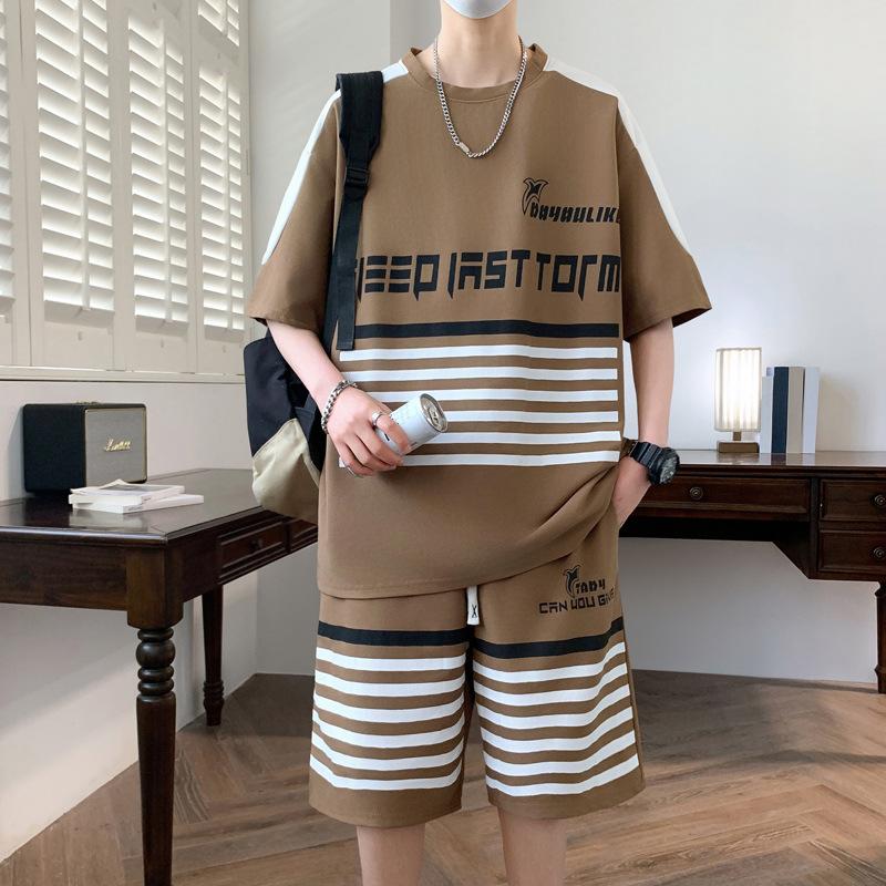 Summer Casual Sports Set Striped Short-sleeved T-shirt Shorts