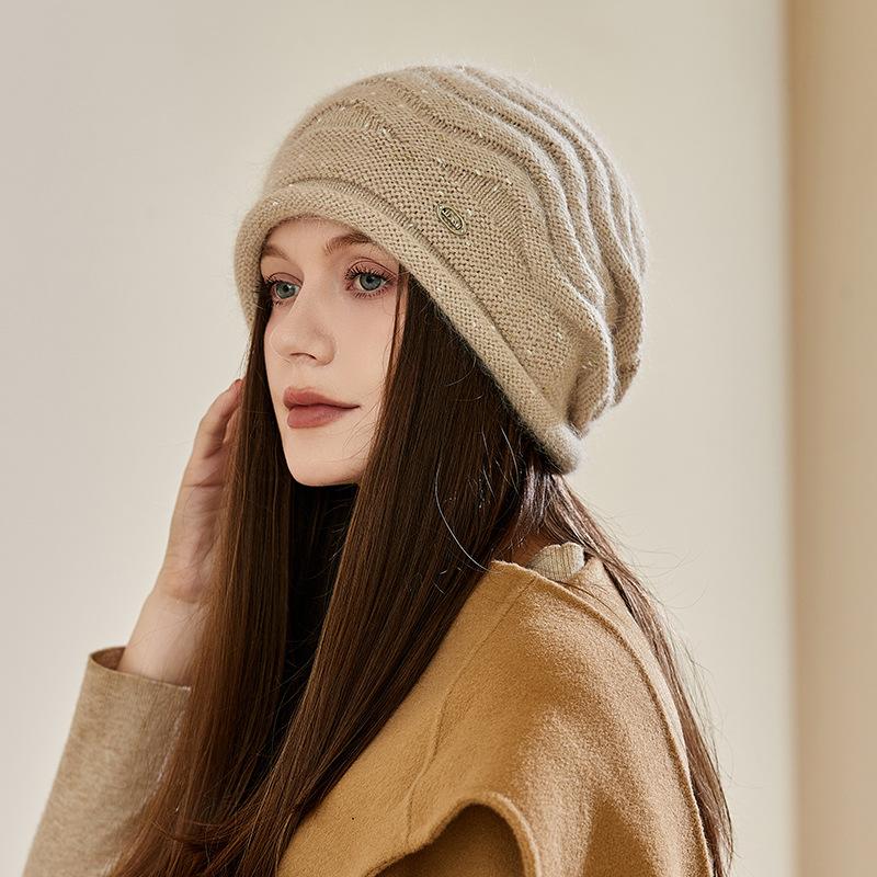 

Вязаные шерстяные шапки для женщин, осенние и зимние теплые береты, утолщенные повседневные шапки one size бежевый