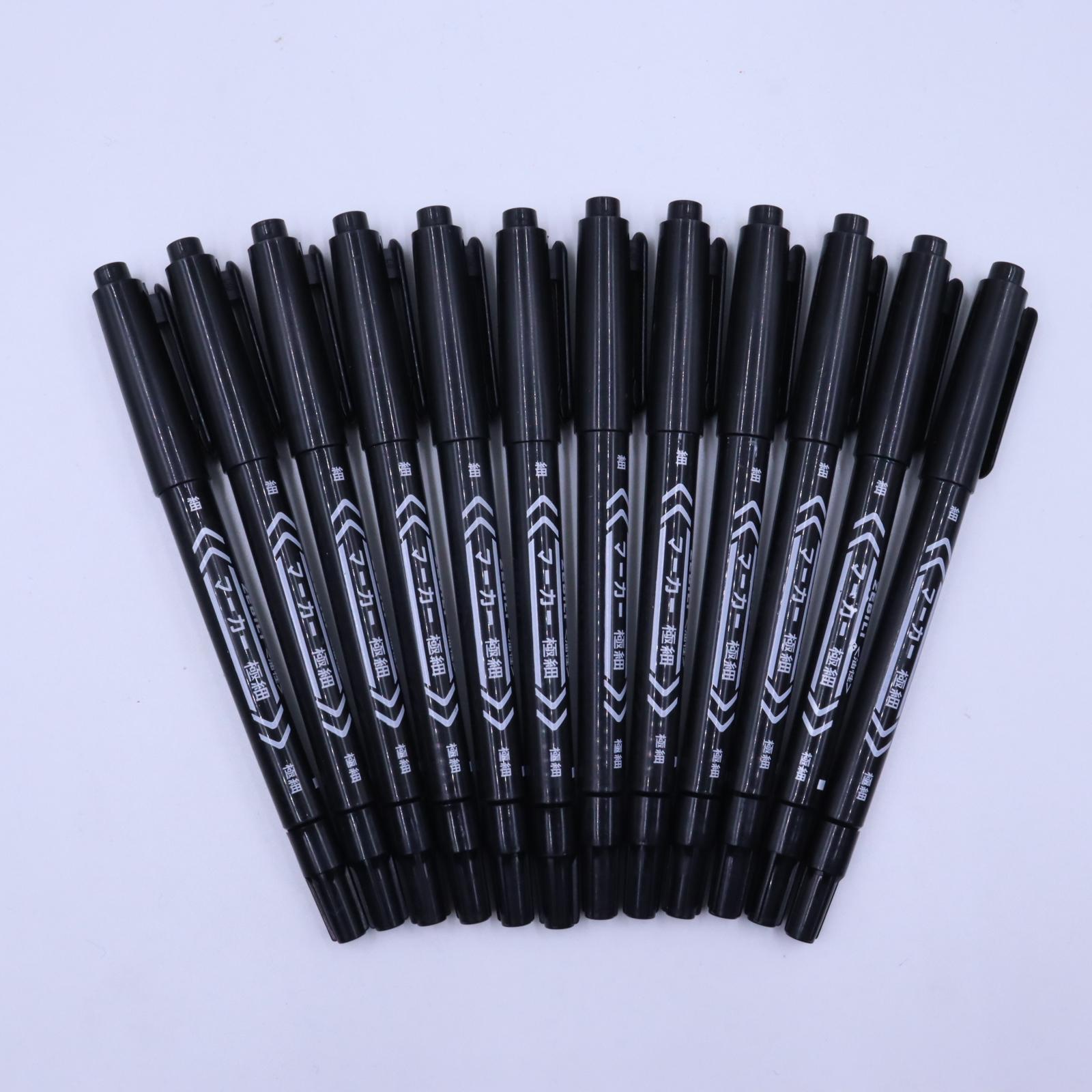 

12pcs/set Small Double Headed Marker Pen Oily Permanent Cd Art Black Red Blue 0.5 Thick Nib 1.0 Paper Steel Cd Glass Sketchbook