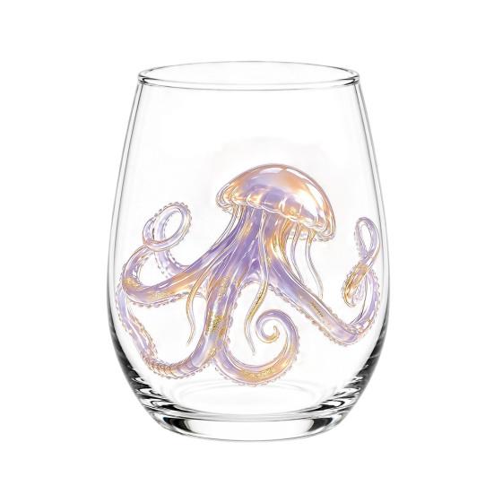 Clear Glass Cups for Party Stemless Wine Glasses with Marine Animal Pattern, 420ml Capacity, High Borosilicate Creative Gift Friends Cup, Round