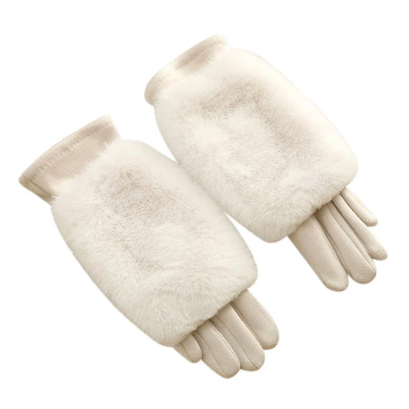 1Pair Finger Splitting Cold Protection Plush Warm Cotton Blend Winter Touchscreen-enabled Gloves Windproof