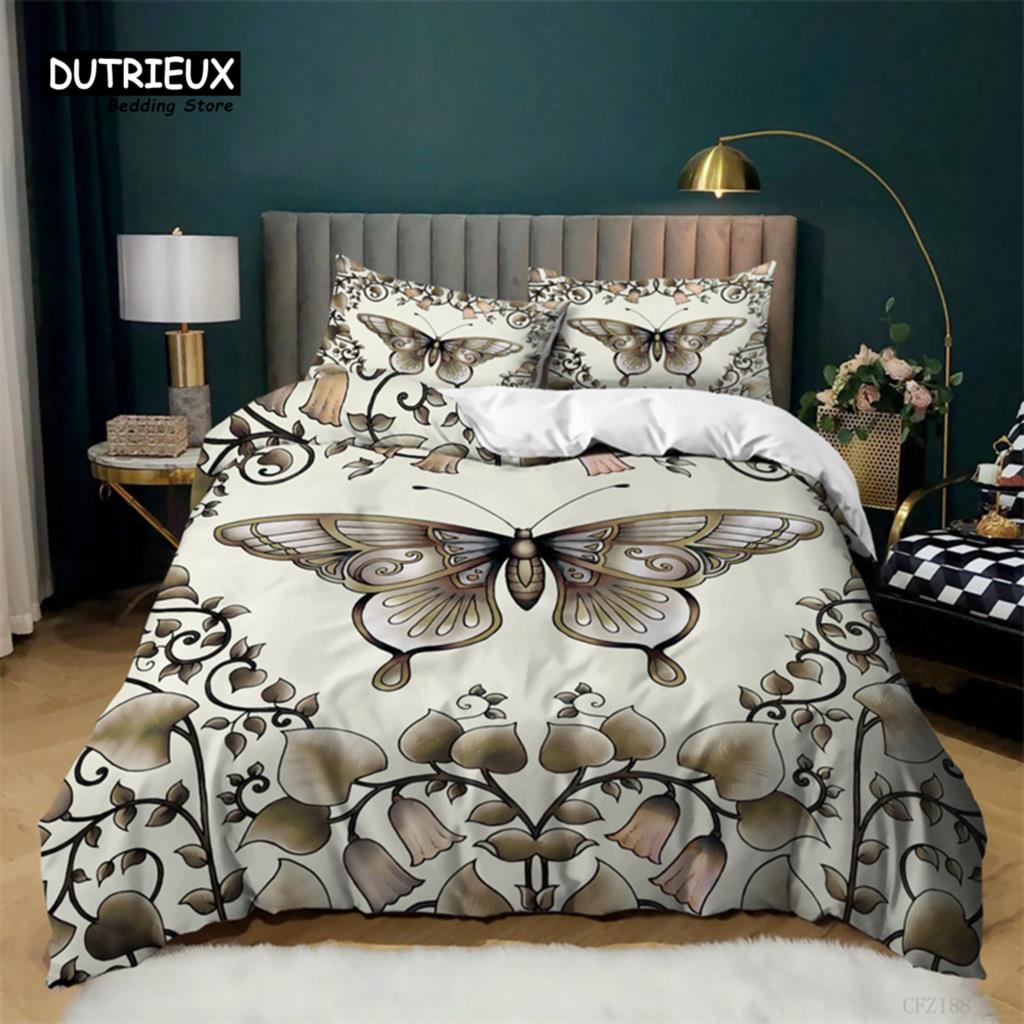 Butterfly Duvet Cover Europe Geometric Moth Bedding Set Queen Size For Kids Boys Girls Teens Mystic Fantasy Room Dorm Decorative