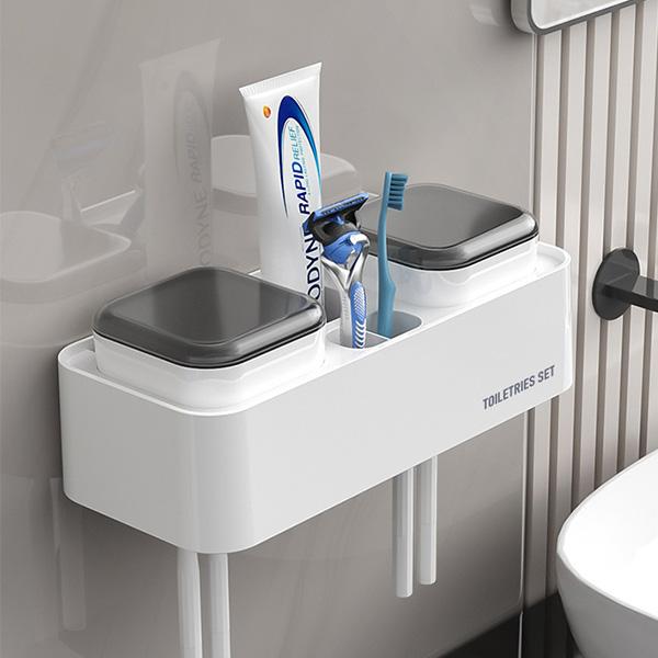 Bathroom Toothbrush Holder and Mouthwash Cup Set with Drainage and Ventilation Holes