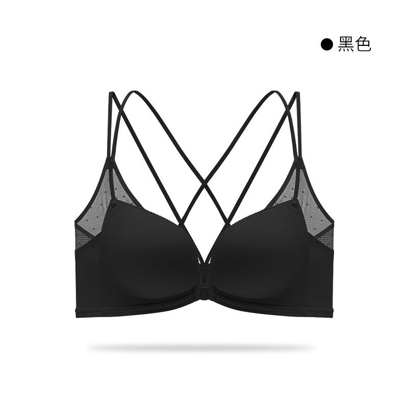 Women Front Closure Cross Back Wirefree Push Up Bra  Seamless Bralette 32 чёрный