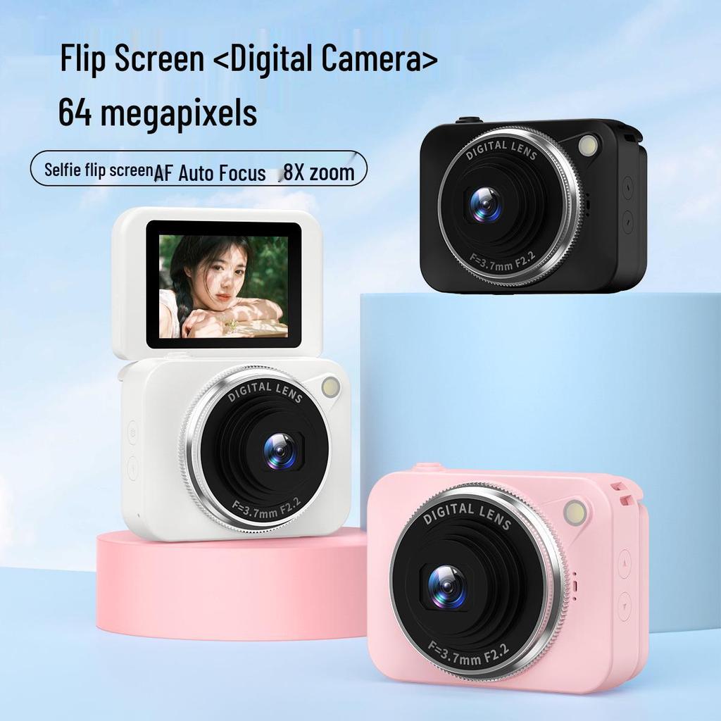 CCD Digital Camera with Flip Screen and HD Selfie Mode - Cute, Portable, Entry-Level for Students and Travel