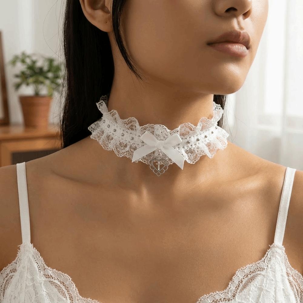 Cute Love Heart Lace Necklace Y2K Party Jewelry Lolita Choker Role Play Accessory Punk Cosplay Necklace Women