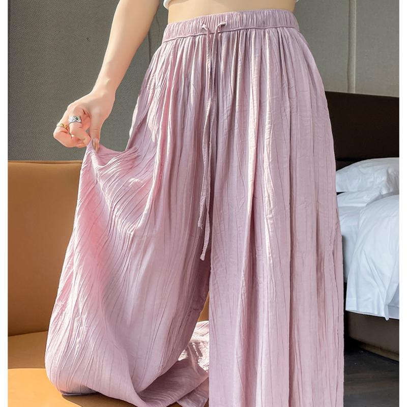 Fashion Solid Loose Wide Leg Pants Women Summer Thin Vintage Straight Casual Trousers Women High Waist Elegant Office Lady Pants 24246