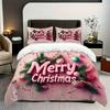 3pcs 3D Merry Christmas Theme Bedding Set, Pink Merry Christmas Alphabet Print Duvet Cover Set (1*Duvet Cover + 2*Pillowcases)