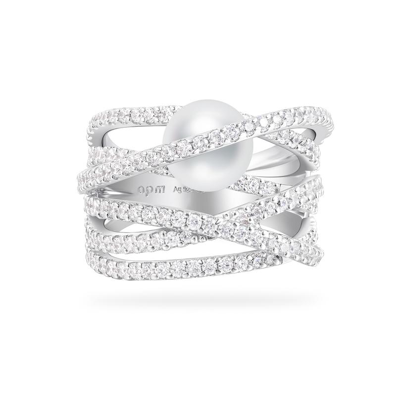 APM Monaco ring [Romantic Confession] Multi-circle crystal-set diamond interior pearls, personalized, fashionable and non-colliding design, 925 52 серебряный