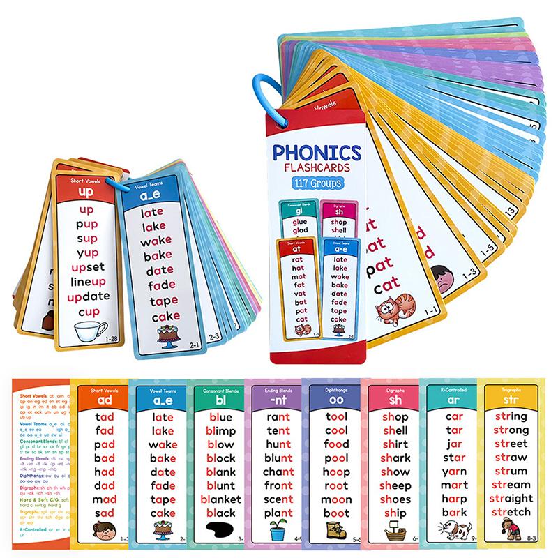 

Phonics Word Lists Cards, 117 Groups Phonetic Word Column List, Vocabulary Building Teaching Aids With 900+ Phonics Rhyming Word разноцветный