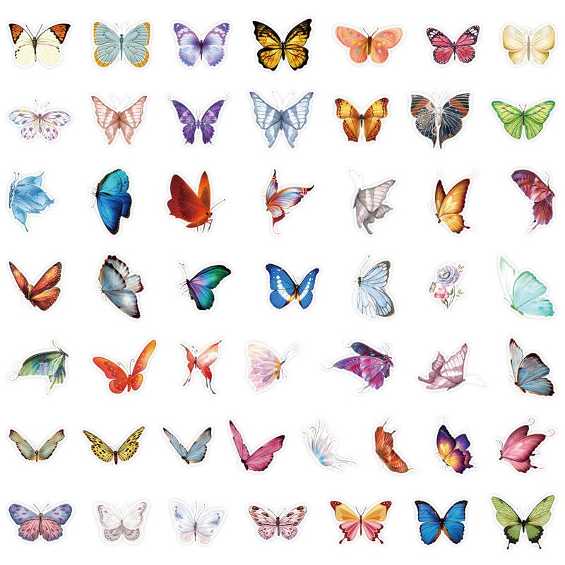 50Pc Colorful Butterfly Stickers Skateboard Stickers Extreme Sports Stickers Trolley Case Guitar Mug Notebook Trend Stickers