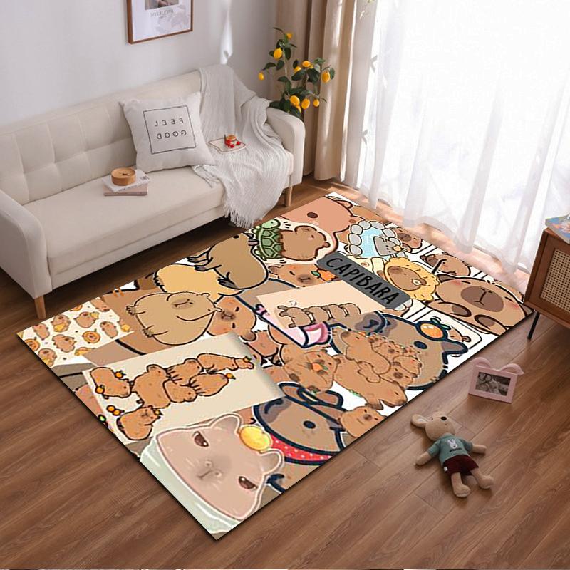 Cute Cartoon Capybara Animal Pattern Carpet, Fun Pastel Tones Rug Suitable for use as an anti-slip for living room bedroom sofas 40x60cm( 15x23in )