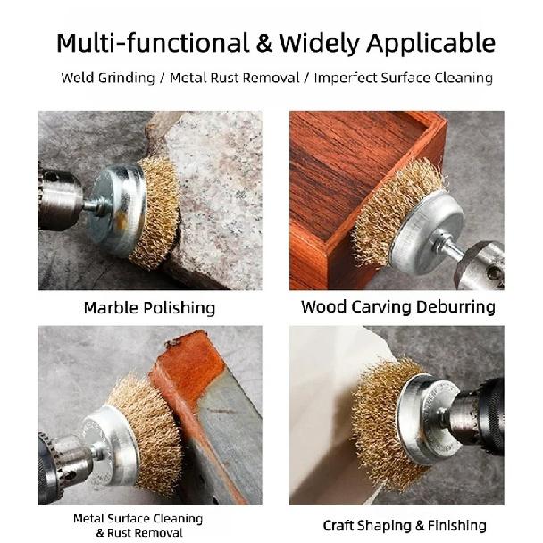 Shanked Metal Wire Wheel, Polishing Wire Brush for Rust Removal, Deburring Grinding Tool for Woodworking and Root Carving
