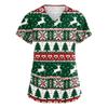 Women's V-Neck Print Scrub Top with Pockets and Side Slits, Short Sleeve Caregiver Uniform Shirt
