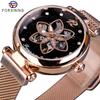 Forsining Νέο κορυφαίο γυναικείο ρολόι μόδας, Casual Hollow Mechanical Net Belt Automatic Mechanical Watch