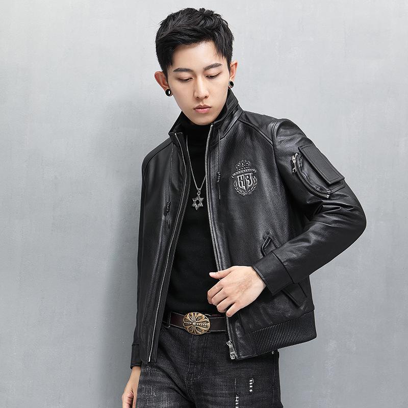 Cowhide Leather Clothing Trendy Men's Genuine Leather New Autumn and Winter Leather Jacket Stand Collar Fashionable Fur Jacket