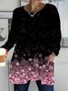 2025 Autunno Inverno Nuovi Top da Donna Taglie Forti, T-shirt alla Moda Girocollo Maniche Lunghe con Stampa Floreale 3D