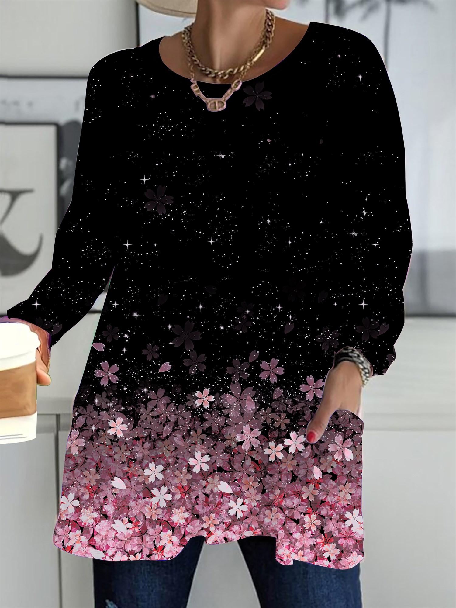 

Осень-Зима 2025 Новые Женские Топы Большого Размера, Модные Футболки с 3D-принтом цветов, с Круглым Вырезом и Длинным Рукавом 6XL чёрный