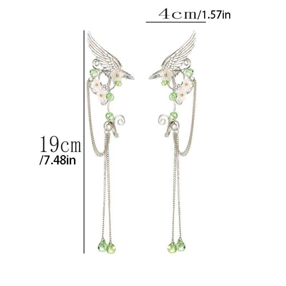 Left Ear Right Ear Zinc Zinc Alloy Elf Ear Clip Crystal Long Tassel Earrings Wings Ear Cuff Cosplay Jewelry