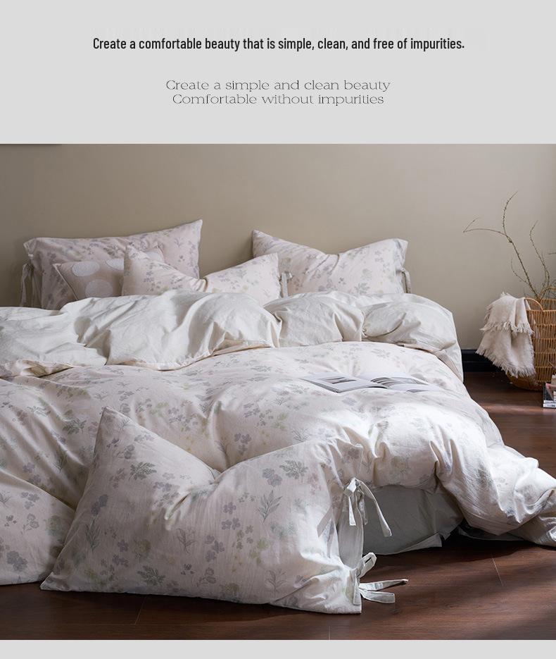 New 2026 A-Class Cotton Linen Digital Print 4-Piece Bedding Set: Fitted Sheet, Duvet Cover, Bed Sheet