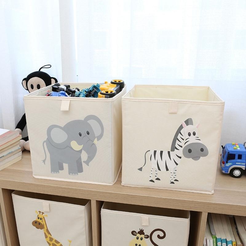 Animal Themed Foldable Toy Storage Box for Kids Cube Organiser Bin with Handles Large Capacity Playroom Organiser