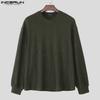 INCERUN Autumn Men Round Neck Long Sleeve Texture Rib Casual Pullover Tops