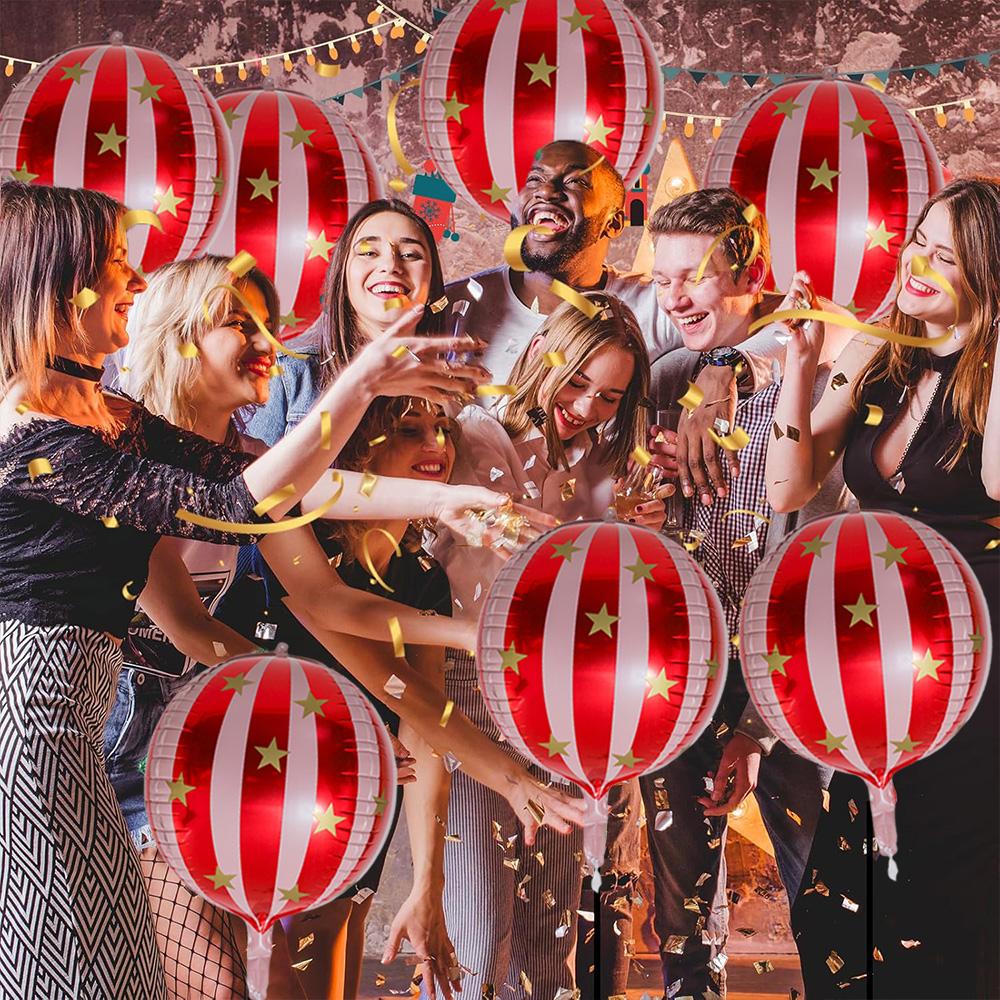 6-Pack of 22-Inch 4D Round Balloons, Large Red Striped Star Balloons, Aluminum Foil Balloons, Suitable for Christmas Parties, Birthday Pa