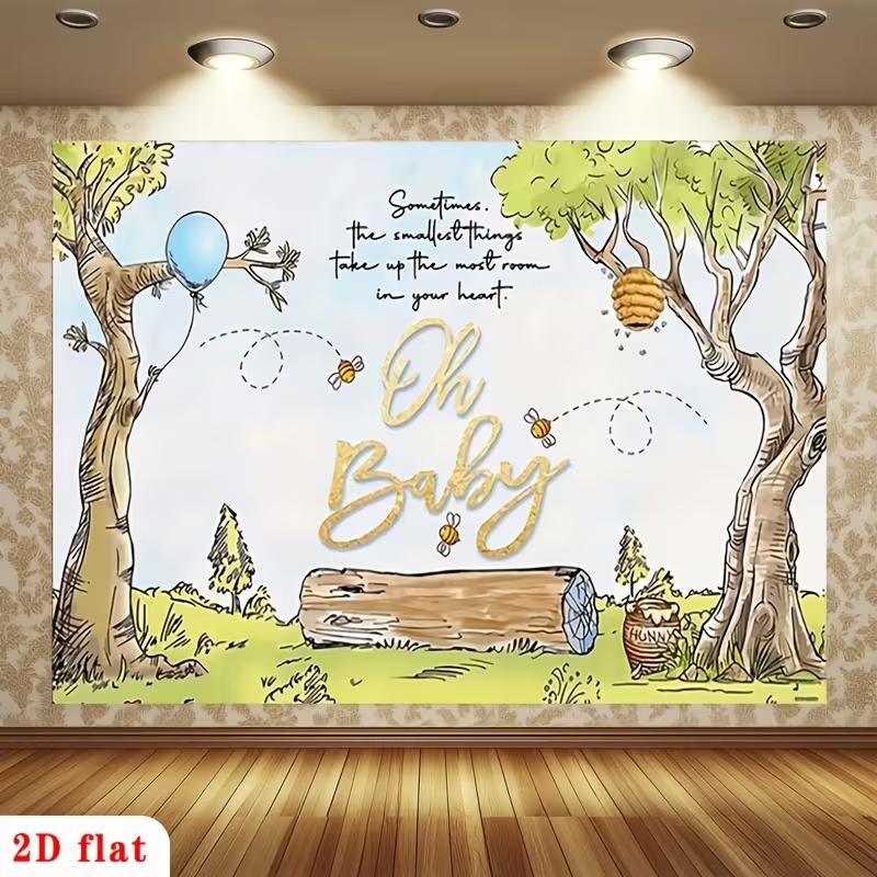 

2D Vintage Pooh Oh Baby Backdrop Newborn Baby Shower Party Background 47.2x31.5inch/120*80cm