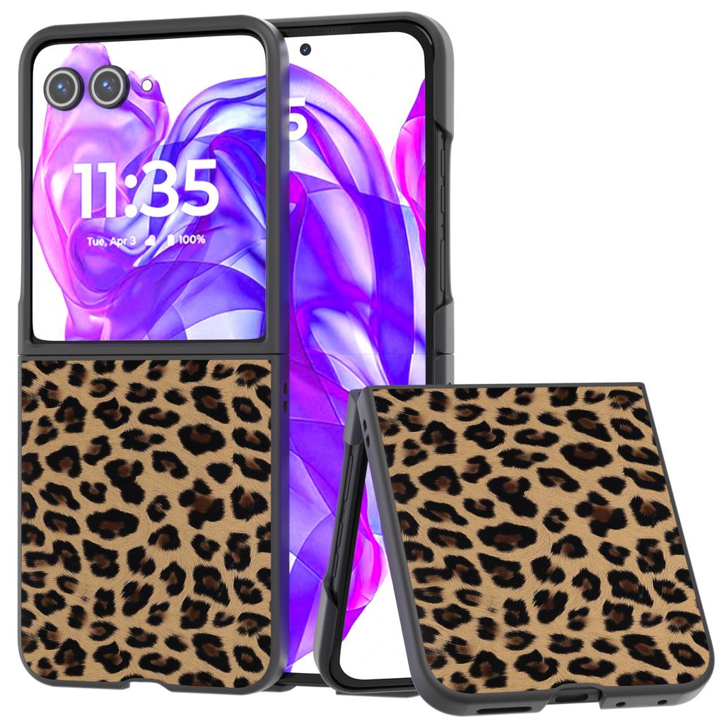 ABEEL For Motorola Razr 50 Ultra 5G Case PU+PC Back Phone Cover with Leopard Pattern