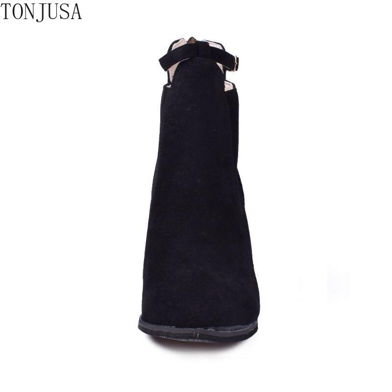 Støvler Høye hæler Ankel Damestøvler Mote Chunky Heel Dame Short Boots Sko Khaki Damesko