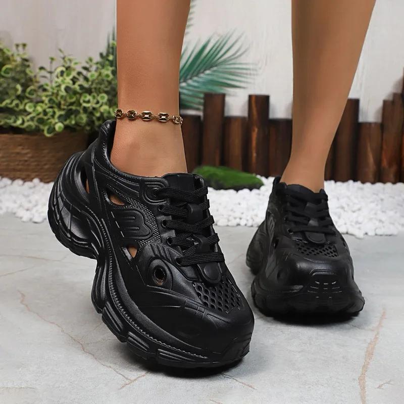 

Fashion 2025 Summer Women s Platform Vulcanized Shoes Round Toe Hollow Lace-Up Sport Sandals for Daily Outdoor Ladies Casual Sneakers 36