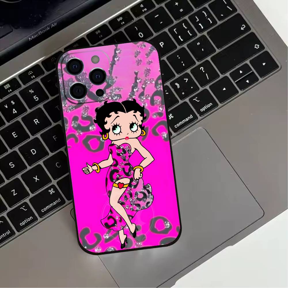 B-Betty Cute B-Boop Phone Case For iPhone 17,16,15,14,13,12,11 Plus,Pro Max,XS,Soft Silicone Black Cover