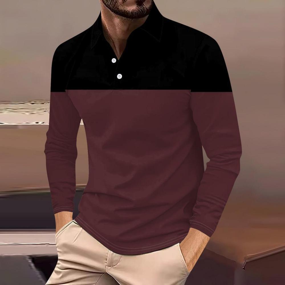 Fashion Men's Sweatshirt Long Sleeve Lapel Top Button Down Striped Polo Shirt