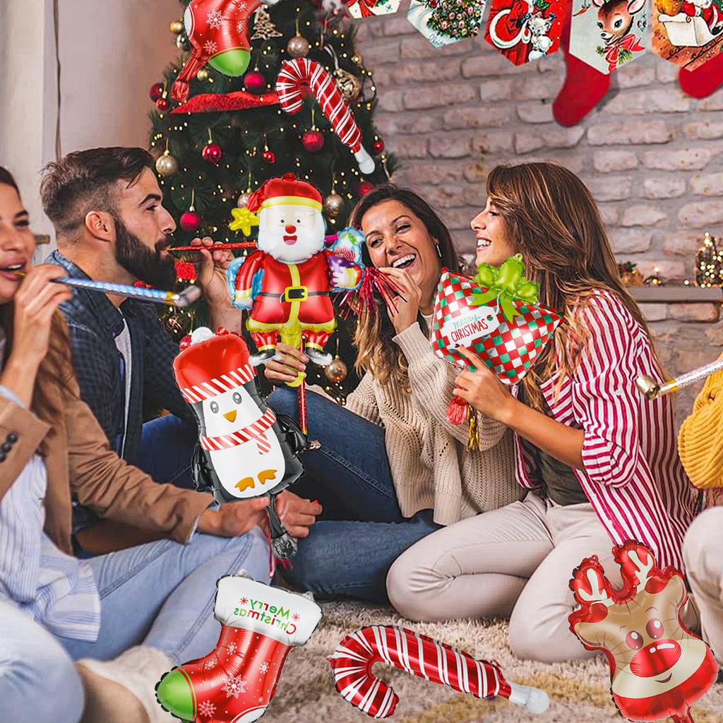 8pcs Mini Christmas Old Man Elk Snowman Foil Balloons, Christmas Decorations New Year Party Christmas Tree Home Decoration