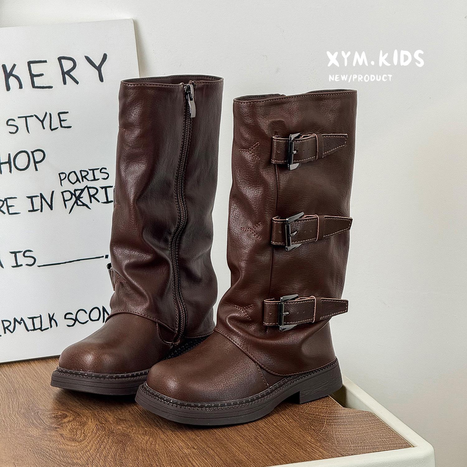 

Internet celebrity popular children s boots 2025 autumn and winter new children s retro fashionable belt buckle high girls knight boots size 26-30 5 pairs of minimum approval