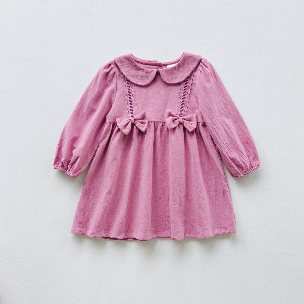 Lace Trim Bow Collar Long Sleeve Princess Dress for Kids - 2026 Autumn Collection