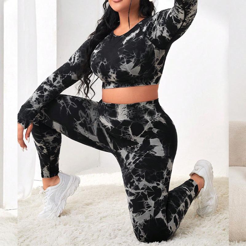 

Бесшовный костюм для йоги, комплект из двух предметов, с высокой талией и эффектом лифтинга бедер, комплект спортивной одежды для фитнеса с принтом тай-дай для женщин XL