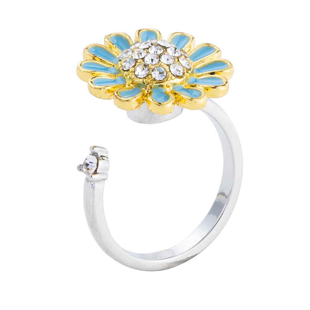

Sunflower Adjustable Ring With Alloy Flower Design For Women Summer Fashion Jewelry Sunflower Blue