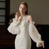 Elegant Yarn Bridal Arm Sleeves Breathable Pleated Lace Arm Covers Thin Lantern shaped Detachable Sleeves Women