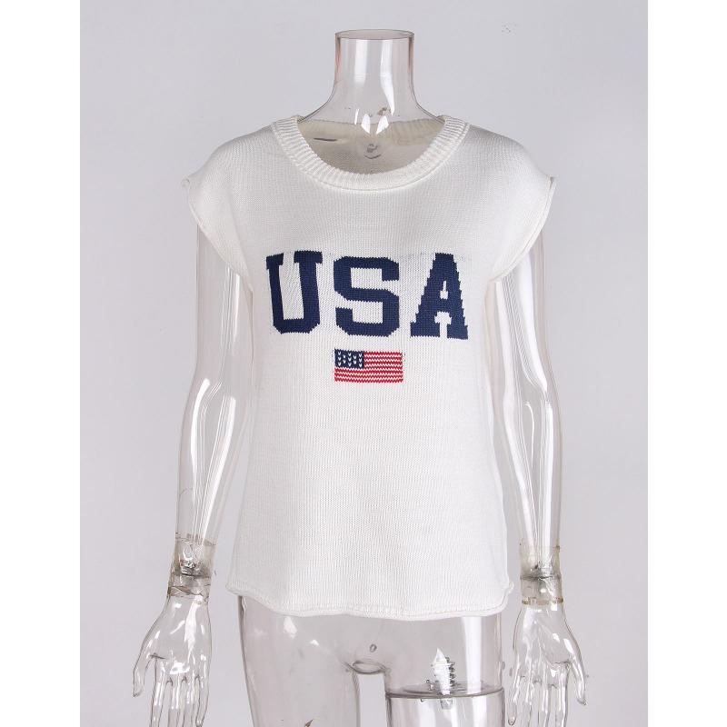 Women's Autumn and Winter Round Neck Sleeveless Jacquard Embroidered Top Sweater