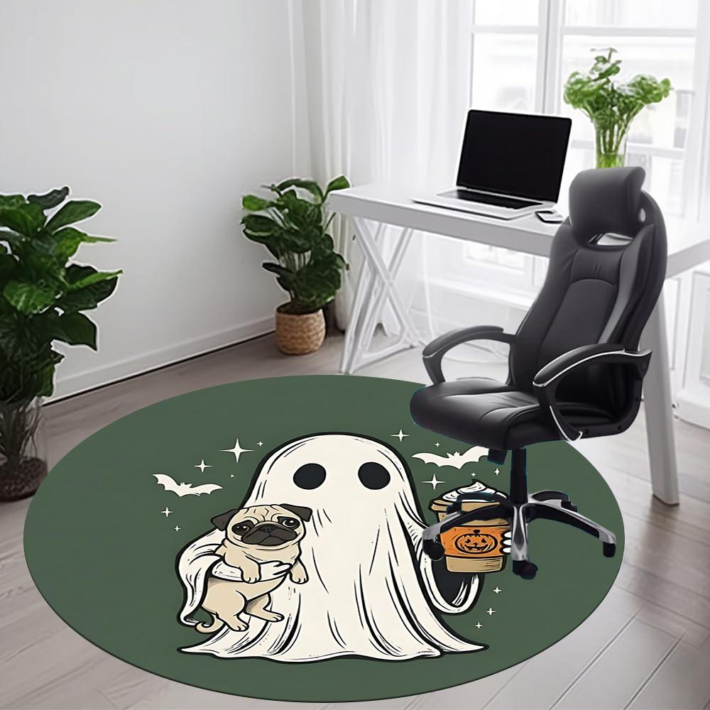 1PC Ghost Pug Office Round Area Rug, Mat Suitable ForOffice, Under Office Chairs Bedroom Living Room Home Decor, Room Deco
