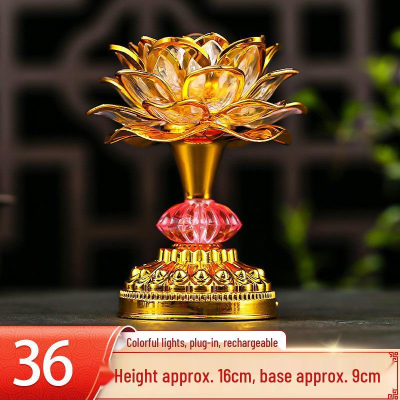 LED Seven-Colored Lotus Buddha Lamp - Rechargeable Guanyin Offering Light