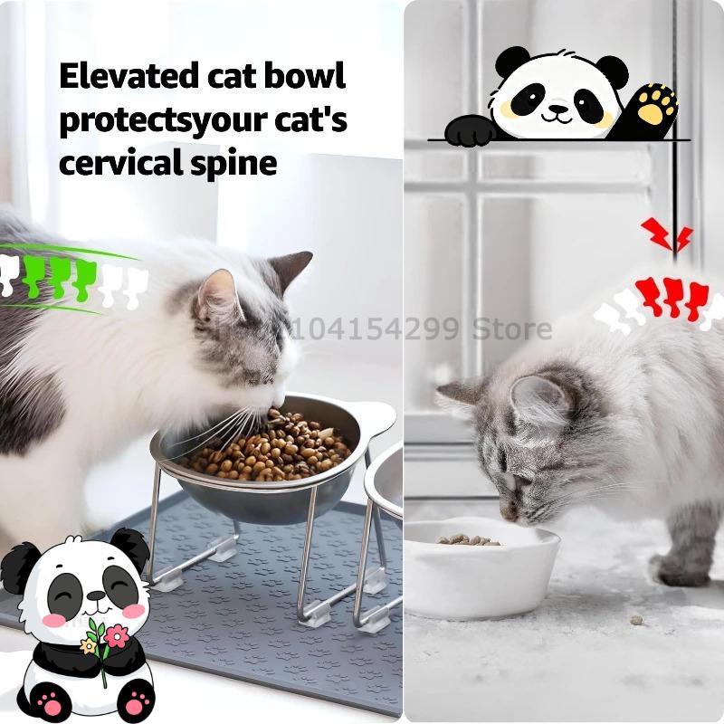 304 Stainless Steel Elevated Cat Bowl with Support Stands Stainless Steel Adjustable 15-Degree Angle Stand Slanted Pet Bowl