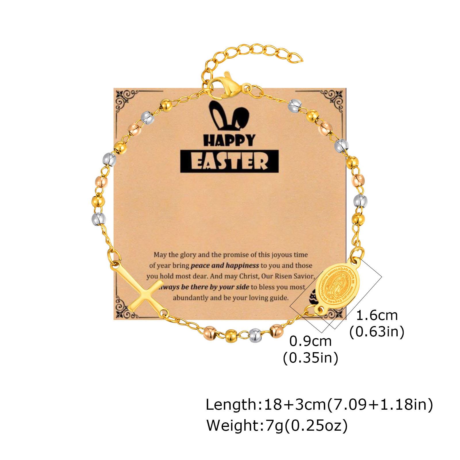 

Vnox Rosary Bracelet with Easter Card, Gold Sliver Color Stainless Steel Religious Cross Virgin Mary Prayer Bracelets for Women 16cm-21cm