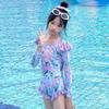 Girls Long Sleeve One Piece Swimsuit Summer Cartoon Floral Print Sun Protection Bathing Suit For Kids