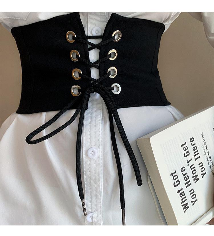 

Ретро Эластичный Пояс для Коррекции Фигуры Пояс для Талии для Женщин Ношение Универсальные Украшения с Платьем Прилегающий к Талии Черный Пояс для Женщин