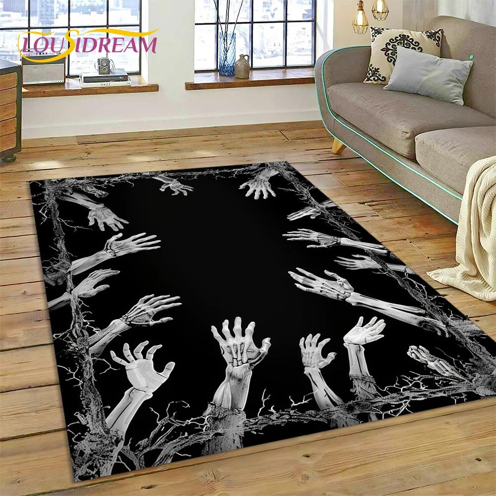 Alfombra de Estilo Gótico de Horror Personaje Calavera Fantasma Espíritu 27 para Dormitorio Sala de Estar Decoración de Sofá del Hogar, Alfombrilla de Suelo Decorativa para Niños